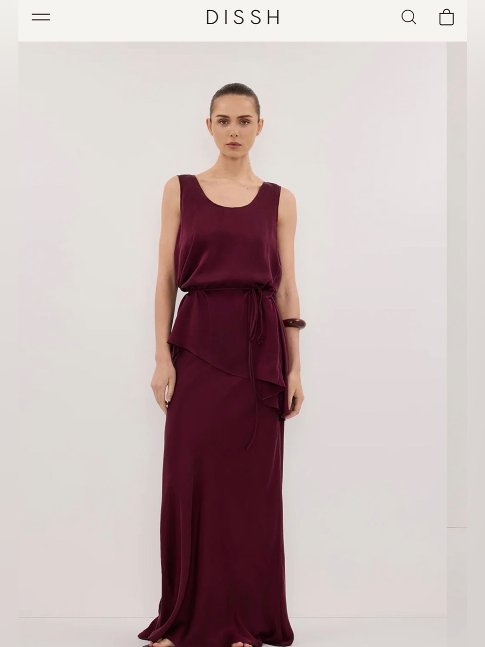 DISSH Maroon Asymmetrical Silk Maxi Dress